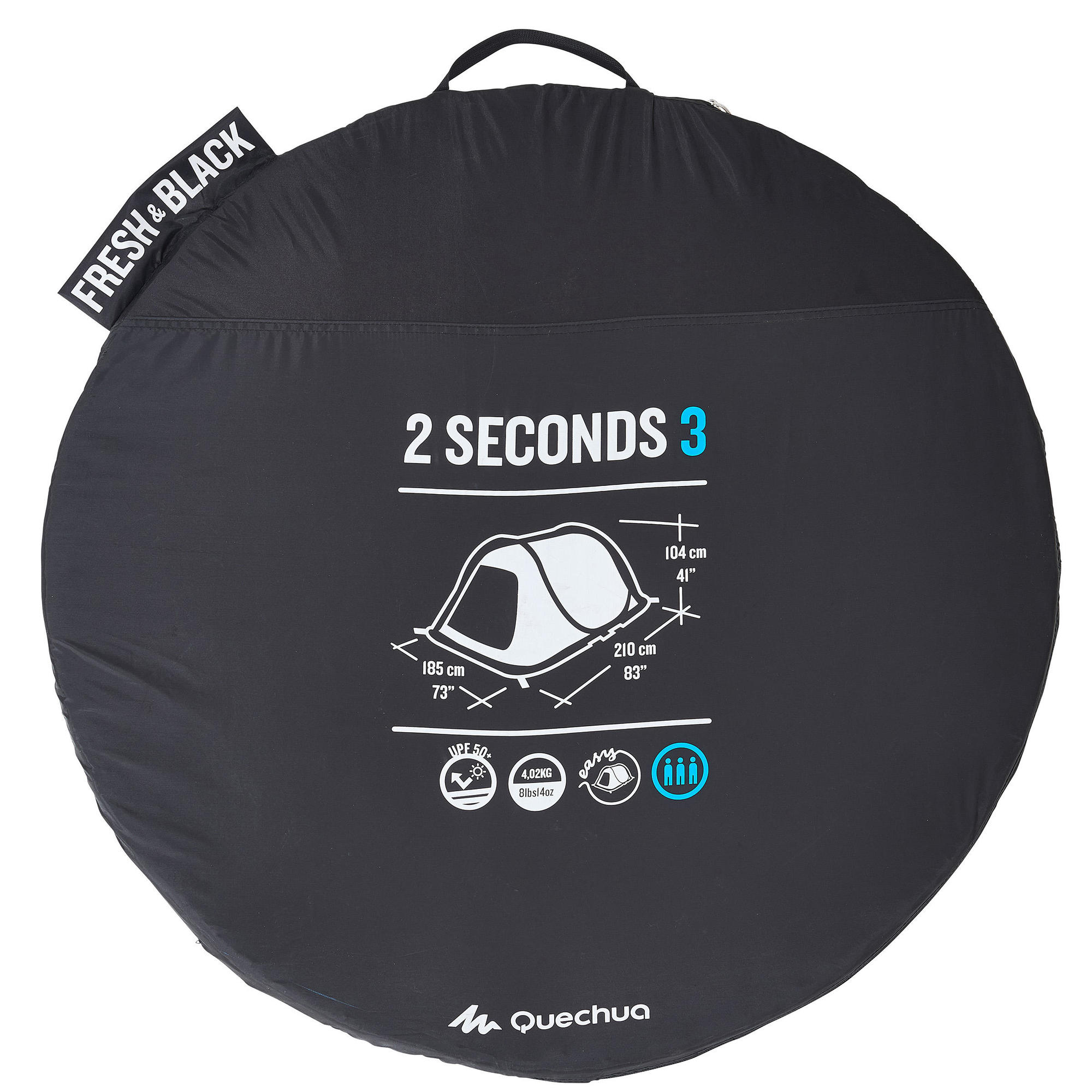 Alternative view of Quechua 2 Second Fresh & Black Waterproof Pop Up Camping Tent 3 Person